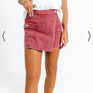 Stylish Red Denim Mini Skirt